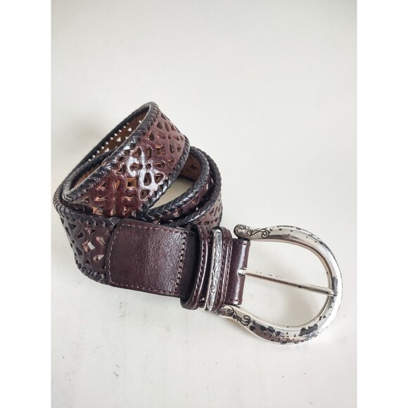 Brighton Belt Womens Size 36" Waist Leather Western Dark Brown Black Distressed - Picture 3 of 6